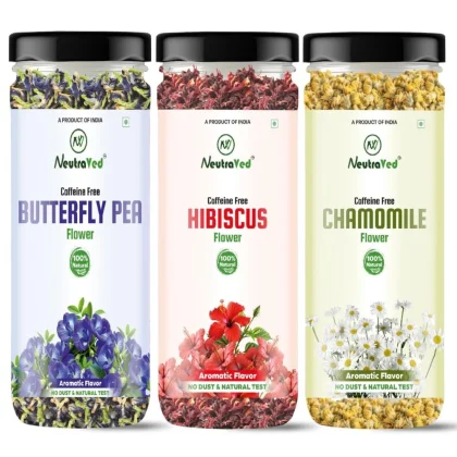 Blue Butterfly Pea 20g, Hibiscus 30g,  Chamomile Flower Tea 30g Jar image 1