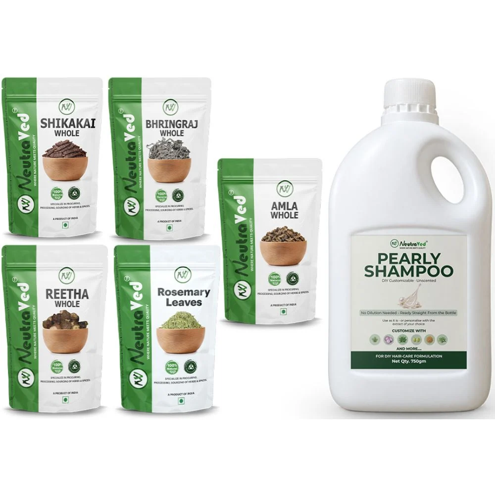 NeutraVed Raw Amla Reetha Shikakai Bhringraj & Rosemary Leaves 500g | Shampoo Base 750ml