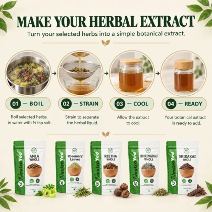 NeutraVed Raw Amla Reetha Shikakai Bhringraj &amp; Rosemary Leaves 500g | Shampoo Base 750ml image 4